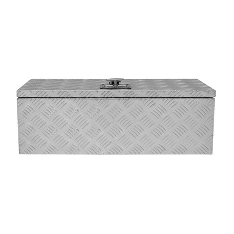 Robuster Aluminium-Werkzeugkasten in Silber mit rutschfester Oberflächenstruktur, ideal für die Aufbewahrung von Werkzeugen und Zubehör