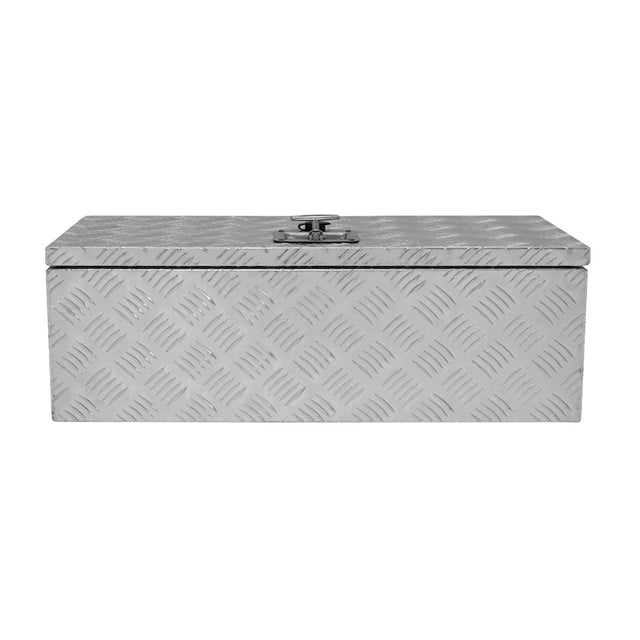 Robuster Aluminium-Werkzeugkasten in Silber mit rutschfester Oberflächenstruktur, ideal für die Aufbewahrung von Werkzeugen und Zubehör
