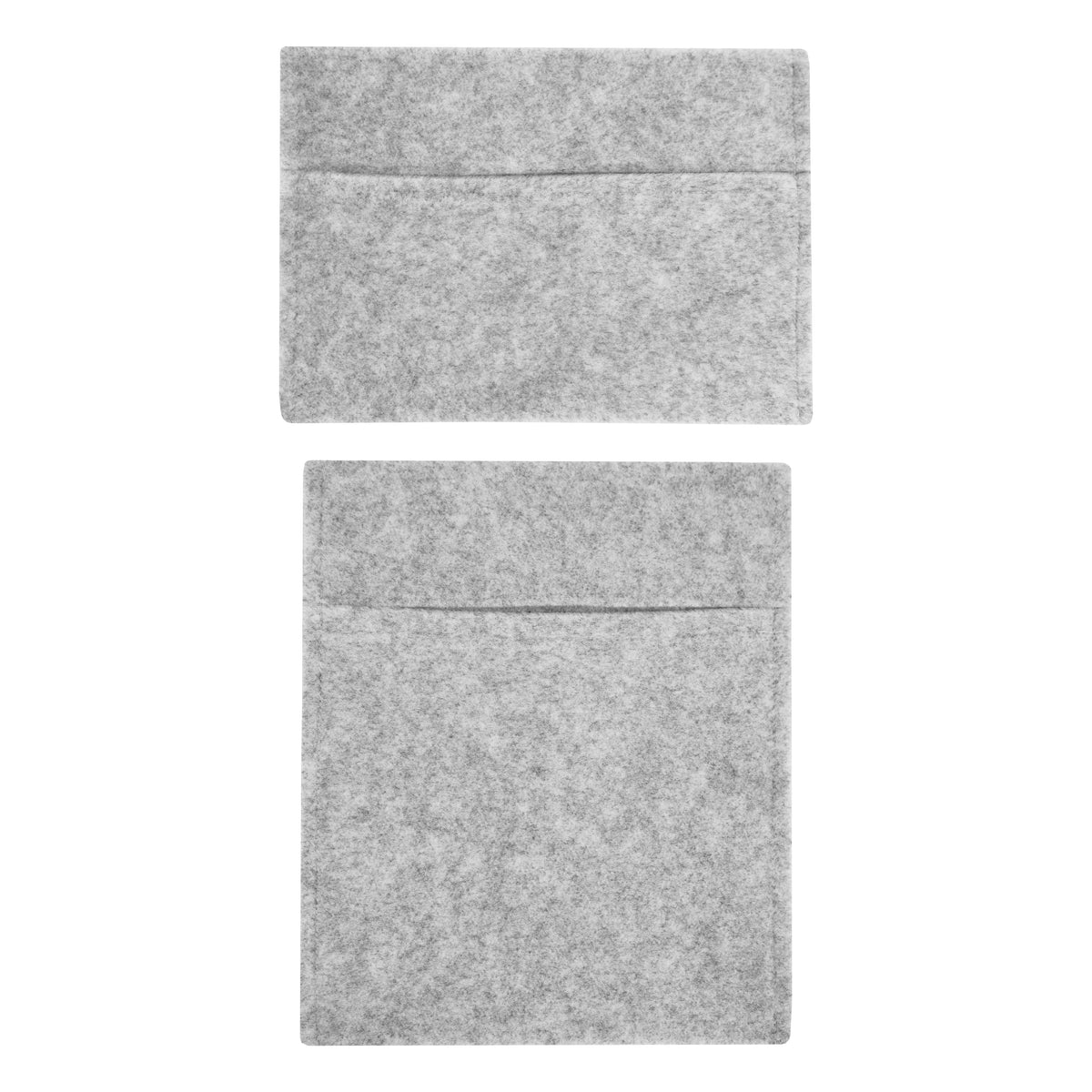 Silbergraue Aufbewahrungstaschen aus weichem Filz mit zwei praktischen Fächern, ideal für die Organisation von Kleinigkeiten und Accessoires