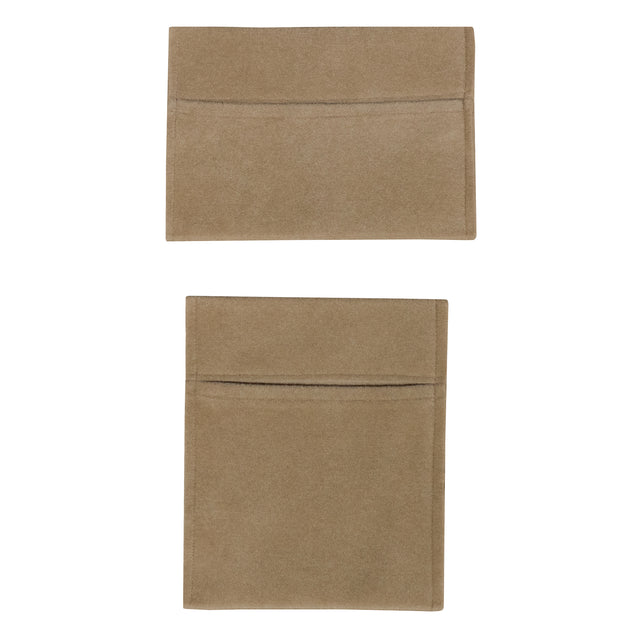Beige Aufbewahrungstaschen aus weichem Material, rechteckige Form mit zwei praktischen Taschen auf der Vorderseite, ideal für Ordnung und Stil
