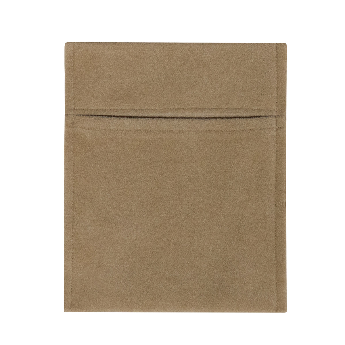 Beige Aufbewahrungstasche aus weichem Material mit glatter Oberfläche und einer praktischen Rückentasche für zusätzlichen Stauraum