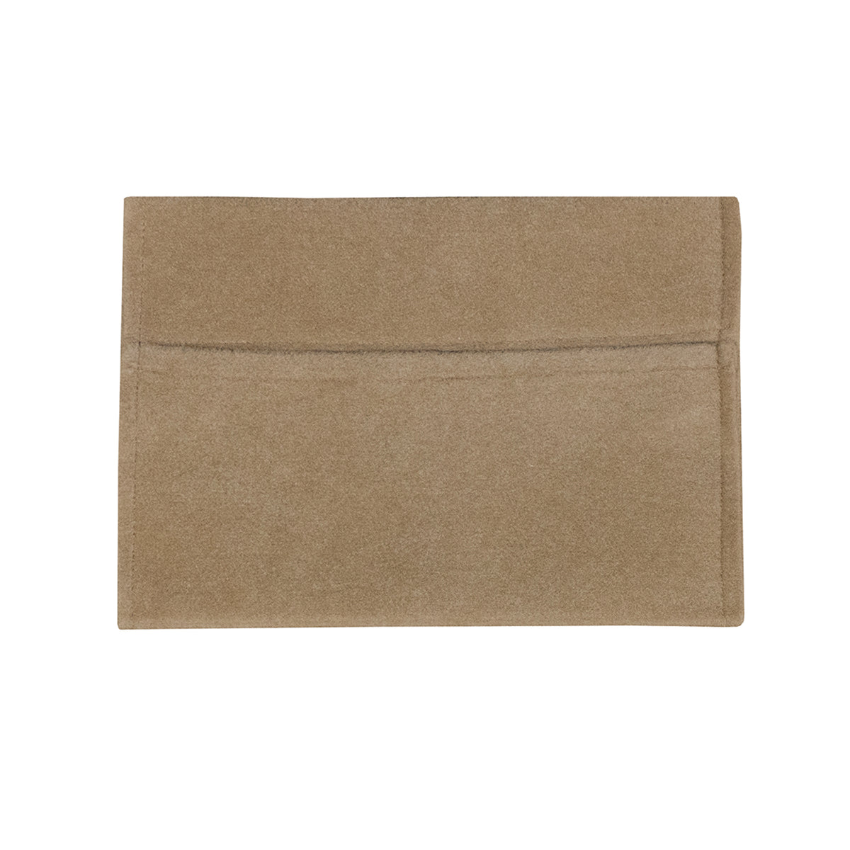 Beige Aufbewahrungstasche aus weichem Material, rechteckig mit glatter Oberfläche und einer praktischen Tasche auf der Vorderseite