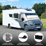 Robuste, wasserdichte Frontscheibenabdeckung für Wohnmobile in silberner Farbe, ideal zum Schutz vor Sonne und Frost, mit zwei großen Aufbewahrungstaschen