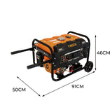 Tragbarer Benzingenerator T-Mech in orange und schwarz, mit zwei Griffen, großen Rädern und einem kompakten Design für einfache Mobilität und Nutzung