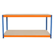 Zusätzlicher Regalboden für S-Rax Werkbank, 120cm x 60cm, mit stabilen blauen Metallrahmen und hellbrauner, robuster Arbeitsfläche