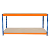 Zusätzlicher Regalboden für S-Rax Werkbank, 120cm x 60cm, mit stabilen blauen Metallrahmen und hellbrauner, robuster Arbeitsfläche