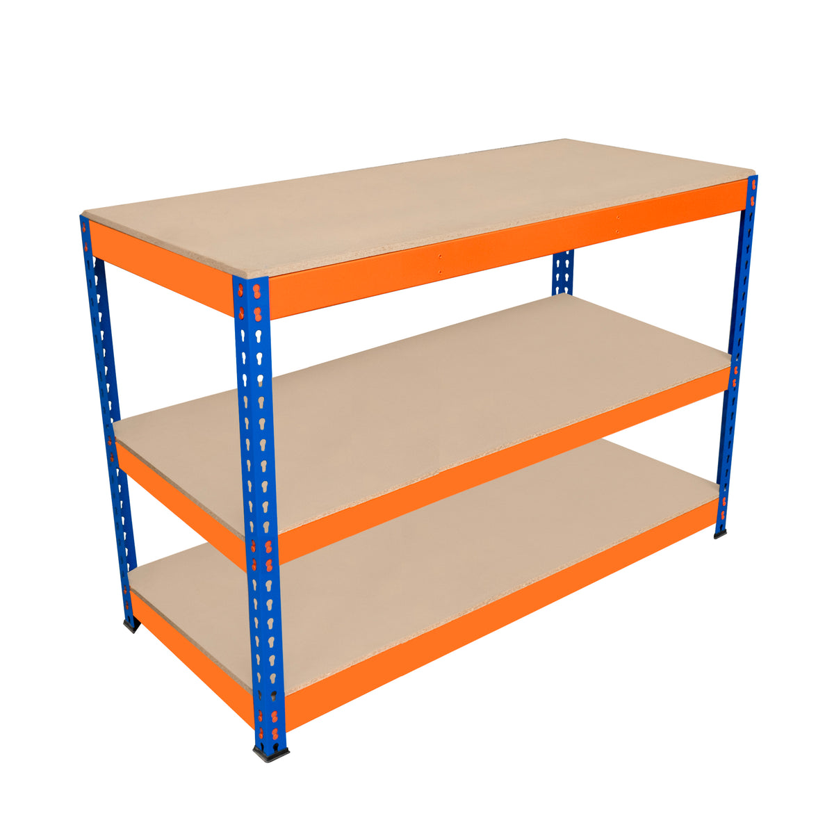 Zusätzlicher Regalboden für S-Rax Werkbank in orange und blau, mit drei stabilen Ablagen aus robustem Material, ideal für Werkstätten und Lager