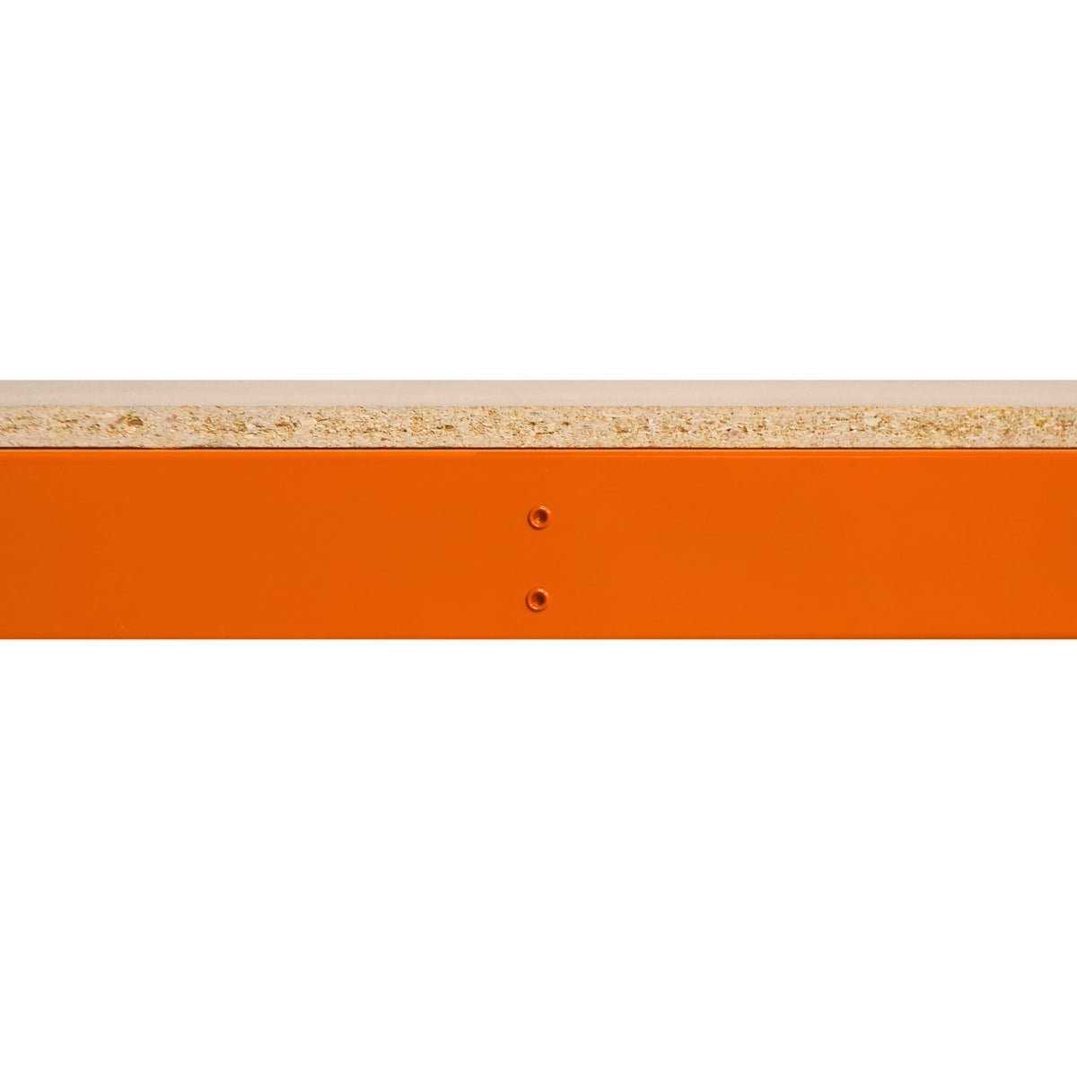 Zwei-stufige Werkbank in Orange mit einer stabilen Holzoberfläche, ideal für Werkstätten und Heimwerkerprojekte, Maße 120cm x 45cm x 90cm