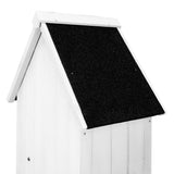 Grau lackierter Holz-Gartenschrank mit einem schwarzen, strukturierten Dach, ideal für die Aufbewahrung von Gartenwerkzeugen und Zubehör