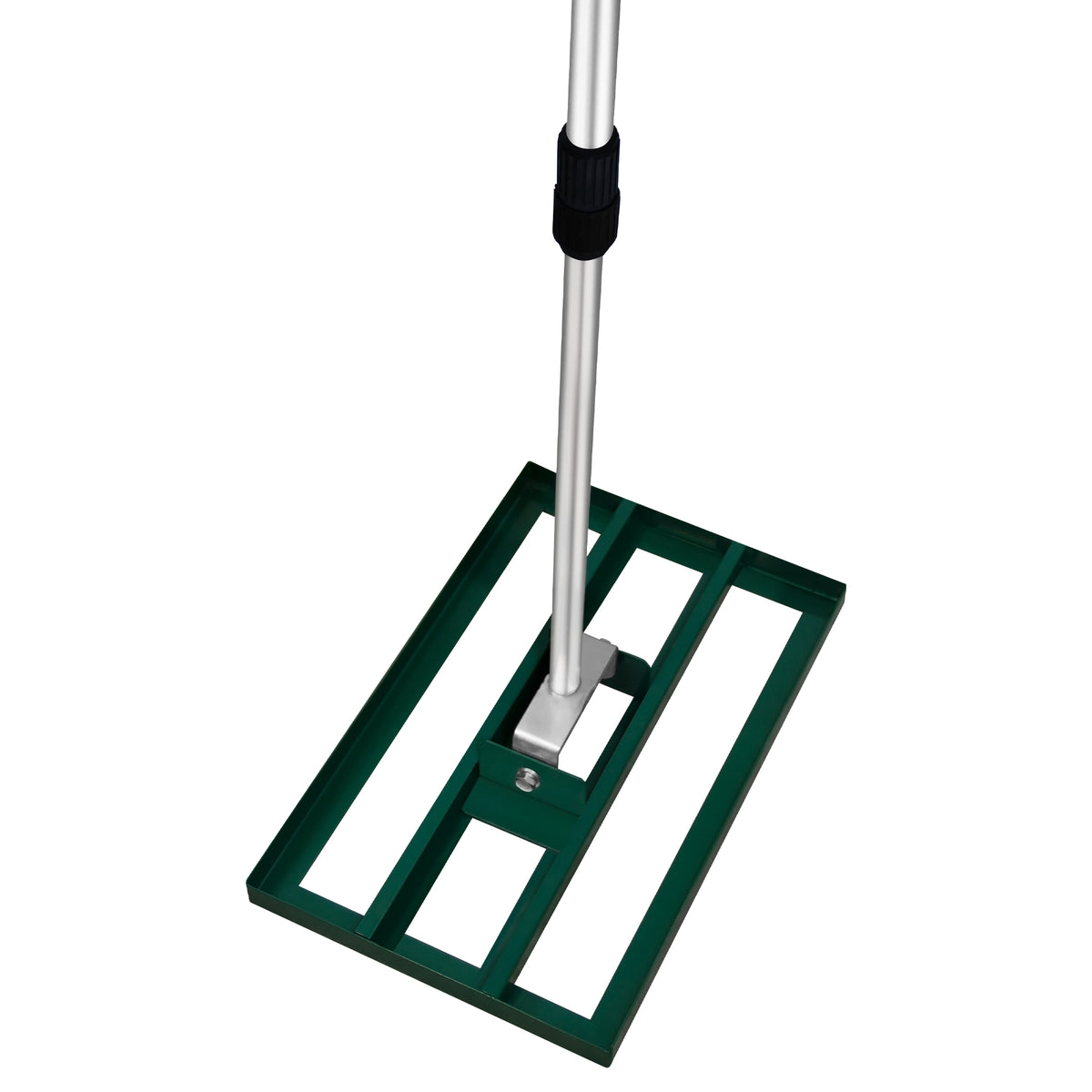 Grüner T-Mech Rasenrakel mit 50 cm breiter, stabiler Kunststoffbasis und Aluminiumstiel, ideal zum Nivellieren und Lüften von Rasenflächen