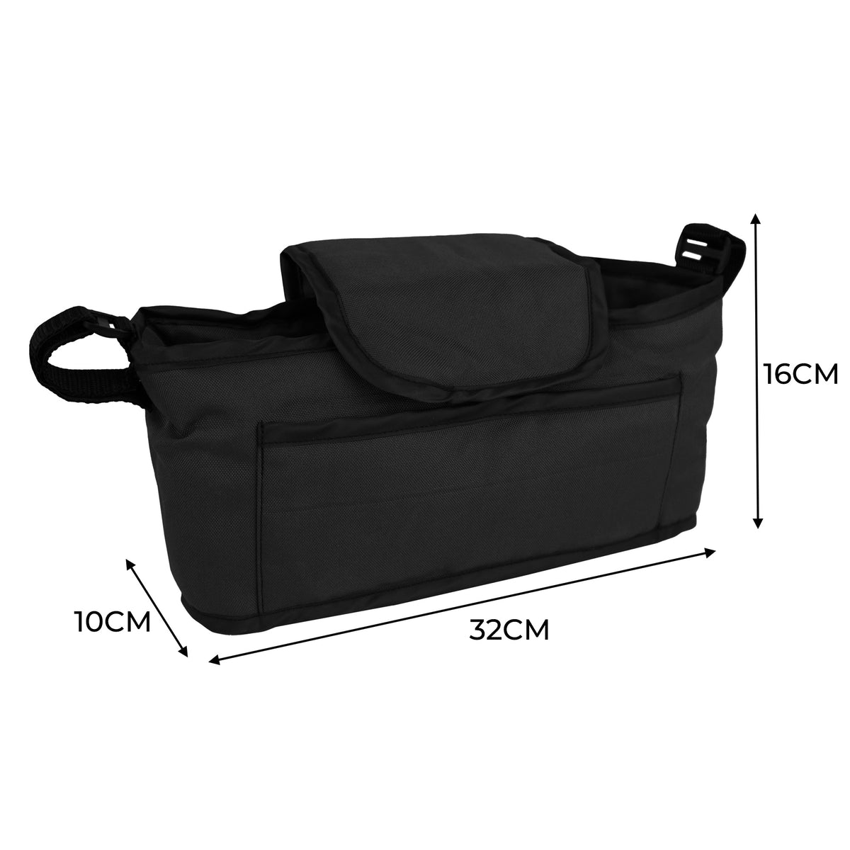 Schwarze Haustierwagen Fronttasche aus strapazierfähigem Material, mit einem großen Hauptfach und einer praktischen Klappe, Maße: 32x16x10 cm