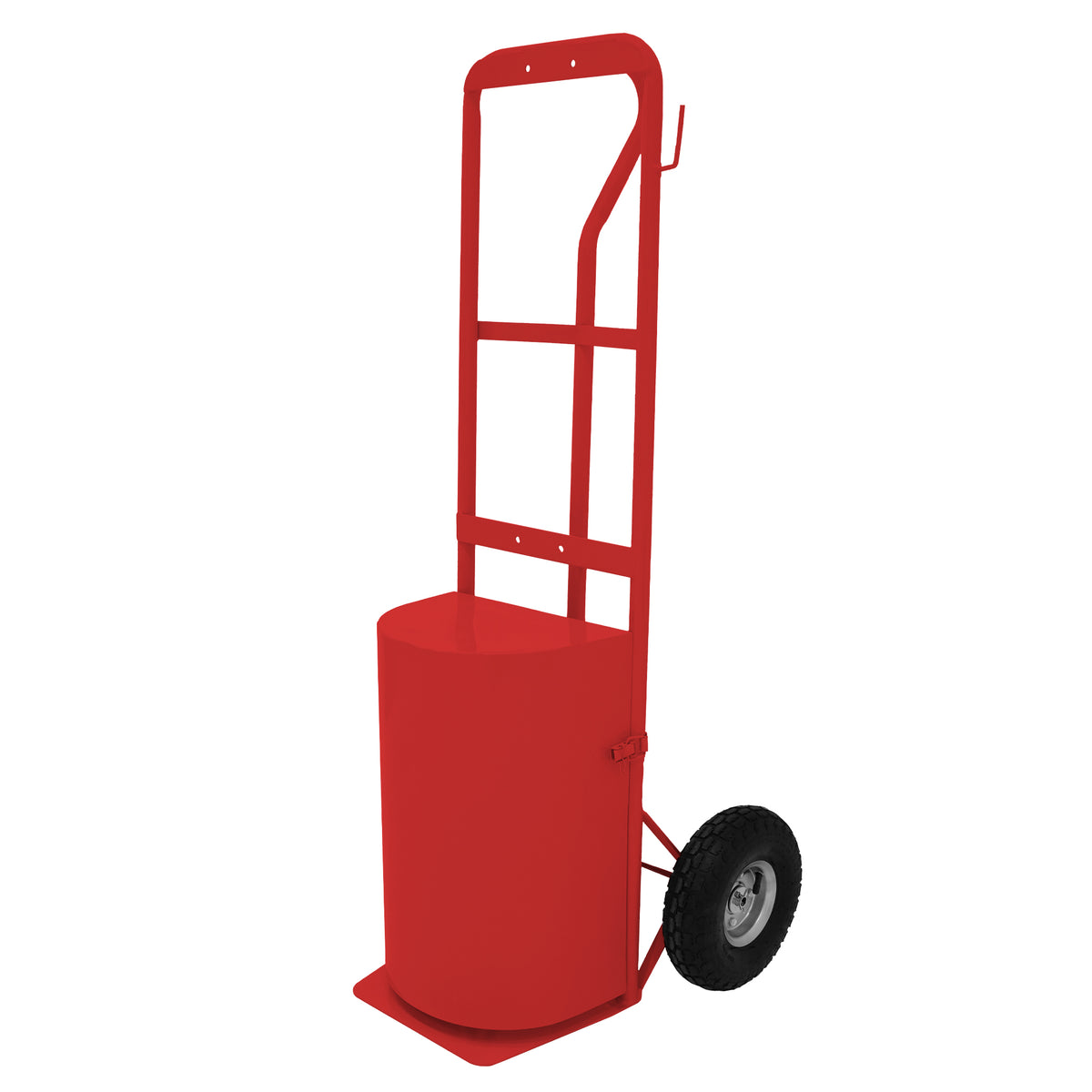 Tragbare Deluxe-Pferdedusche in leuchtendem Rot, mit stabiler Metallstruktur, runder Basis und einem praktischen Rad für einfache Mobilität