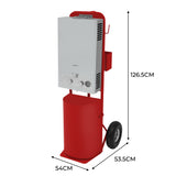 Tragbare Deluxe-Pferdedusche in leuchtendem Rot mit silbernem Bedienfeld, robustem Metallgehäuse und praktischen Rädern für einfache Mobilität