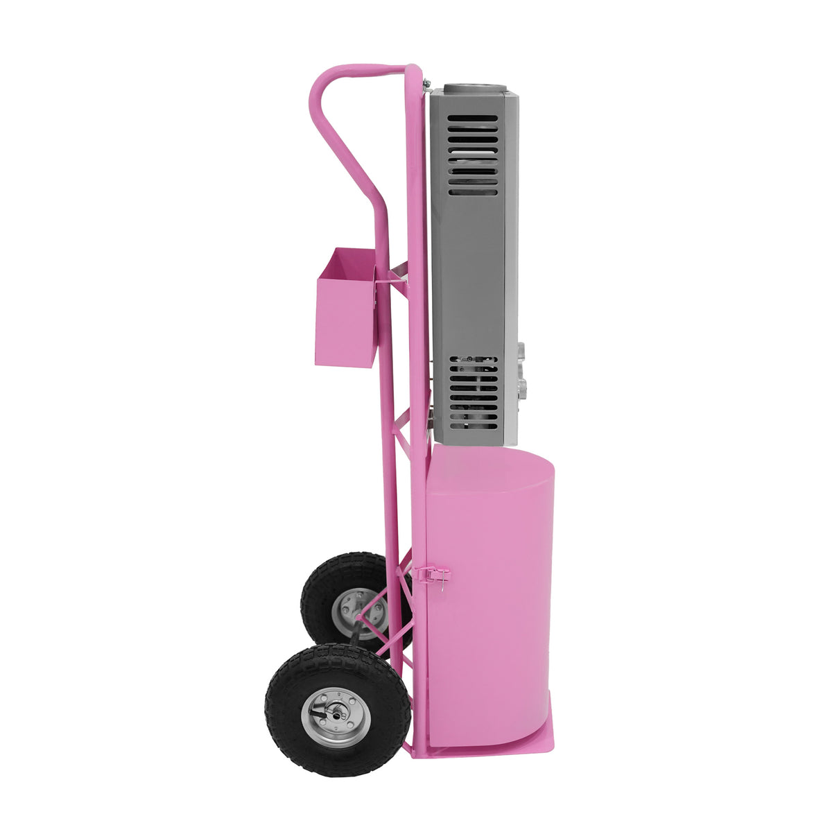 Tragbare Deluxe-Pferdedusche in leuchtendem Rosa mit robustem Metallrahmen, großen Gummirädern und praktischer Ablage für Zubehör