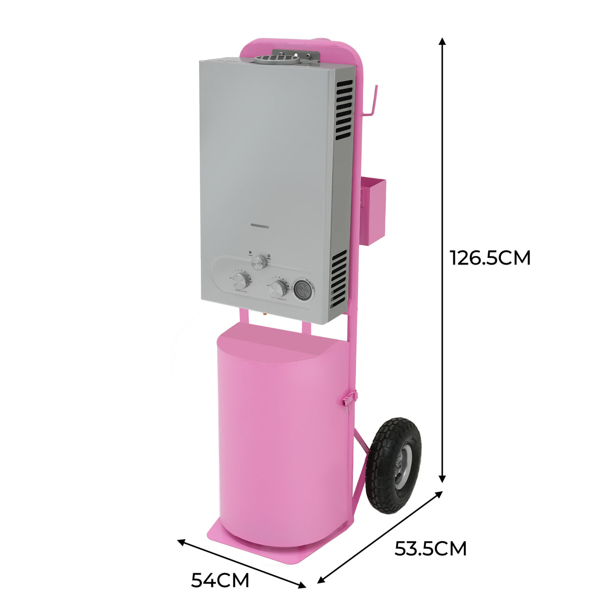 Tragbare Deluxe-Pferdedusche in leuchtendem Rosa mit silbernem Bedienfeld, ausgestattet mit Rädern für einfache Mobilität und einem stabilen Standfuß