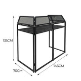 Schwarze DJ Disco Booth Kabine mit einem stabilen Metallrahmen, Mesh-Elementen und einer Höhe von 135 cm, ideal für Veranstaltungen und Partys