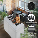 Moderne DJ Disco Booth Kabine in Weiß mit schwarzer Abdeckung, sicherem Eckhaken, und Gittereinsätzen, ideal für Veranstaltungen und Partys