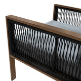 Elegante 4-teilige Aluminium-Sofagarnitur mit Holzrahmen, grauen Kissen und geflochtenen Seiten, ideal für stilvolle Außenbereiche