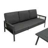 4-teilige Aluminium-Sofagarnitur in Anthrazitgrau mit bequemen Kissen, eleganter Netzstruktur und modernem Design, ideal für den Außenbereich