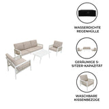 Vierteilige Aluminium-Sofagarnitur in Weiß mit bequemen, waschbaren Kissenbezügen und geräumiger 5-Sitzer-Kapazität, ideal für den Außenbereich