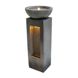 Elegante elektrische Wasseranlage "Serenity Falls" aus grauem Beton mit sanftem Licht und Wasserfluss, ideal für entspannende Atmosphären