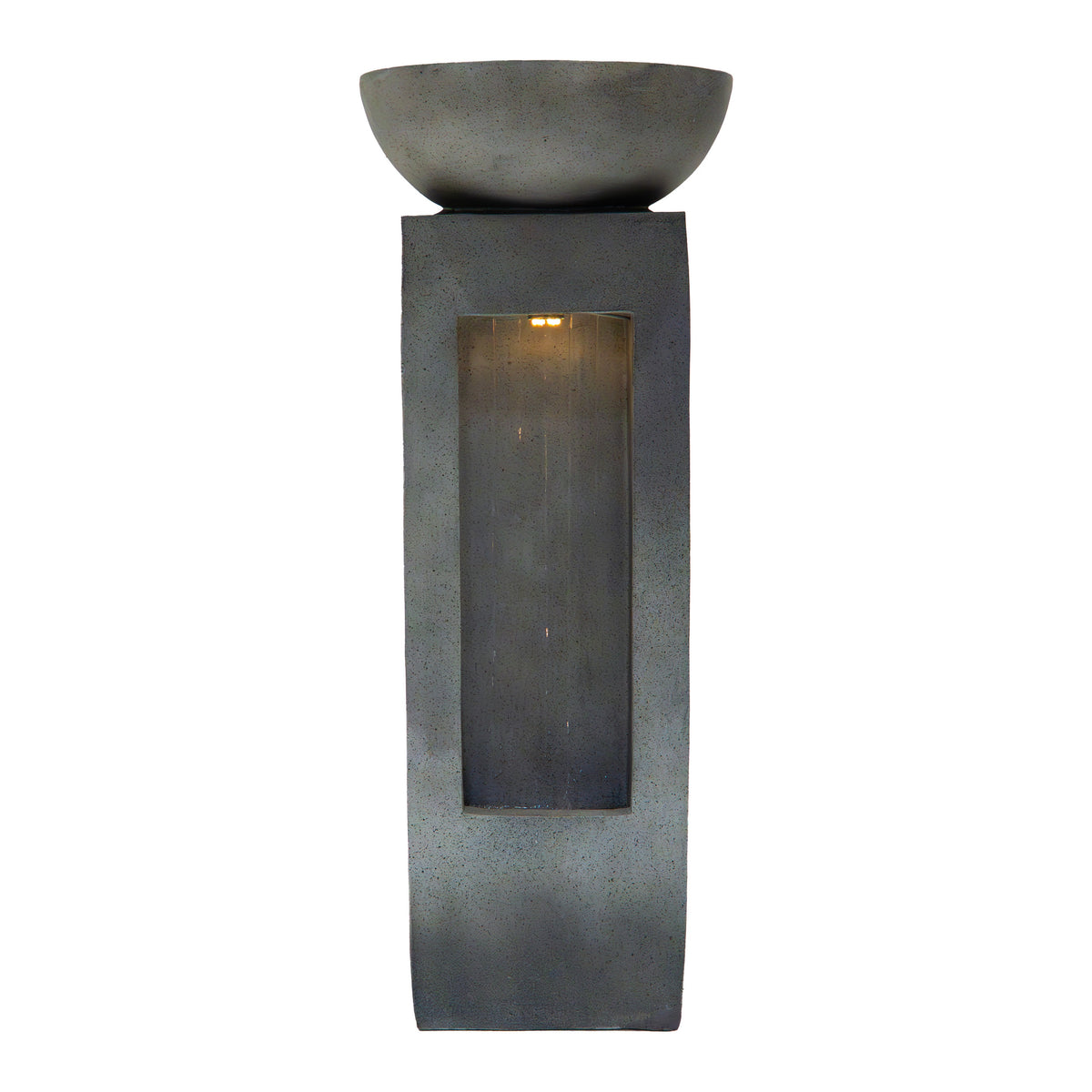 Elegante elektrische Wasseranlage "Serenity Falls" aus grauem Beton, mit einer schlichten, modernen Form und sanftem Wasserfluss im oberen Becken