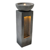 Elegante elektrische Wasseranlage "Serenity Falls" aus grauem Beton mit sanftem Licht und fließendem Wasser, ideal für entspannende Außenbereiche