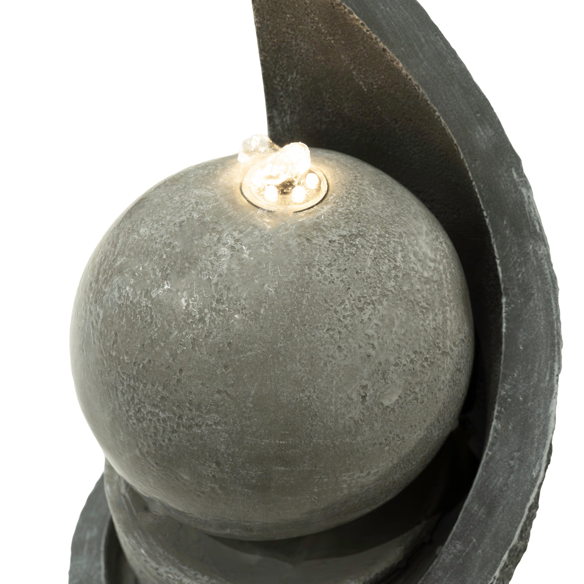 Elegante elektrische Wasseranlage "Zen Cascade" mit grauer Kugel, sanftem Licht und geschwungenem, mattem Design aus hochwertigem Material
