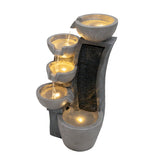 Elegante elektrische Wasseranlage "Sleek Streams" mit vier schalenförmigen Becken, sanft fließendem Wasser und integrierter Beleuchtung in grauem Design