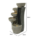 Elegante elektrische Wasseranlage "Sleek Streams" aus grauem Kunststein mit vier Wasserbecken, sanft fließendem Wasser und modernem Design, 65 cm hoch