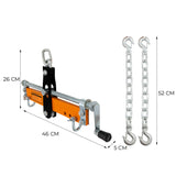 T-Mech 1-Tonnen-Motorkran mit orangefarbenem Lastnivellierer, robustem Metallrahmen und zwei stabilen Ketten mit Haken, ideal für schwere Lasten