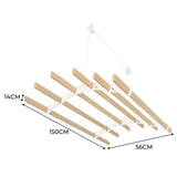 Elfenbeinfarbener Wäscheständer mit sechs Latten, aus Holz und Kunststoff, mit Deckenrollen, ideal für platzsparendes Trocknen von Wäsche