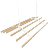 Elfenbeinfarbener Wäscheständer mit sechs Holzlatten und Deckenrollen, ideal zum Wäschetrocknen, stabil und platzsparend, modernes Design