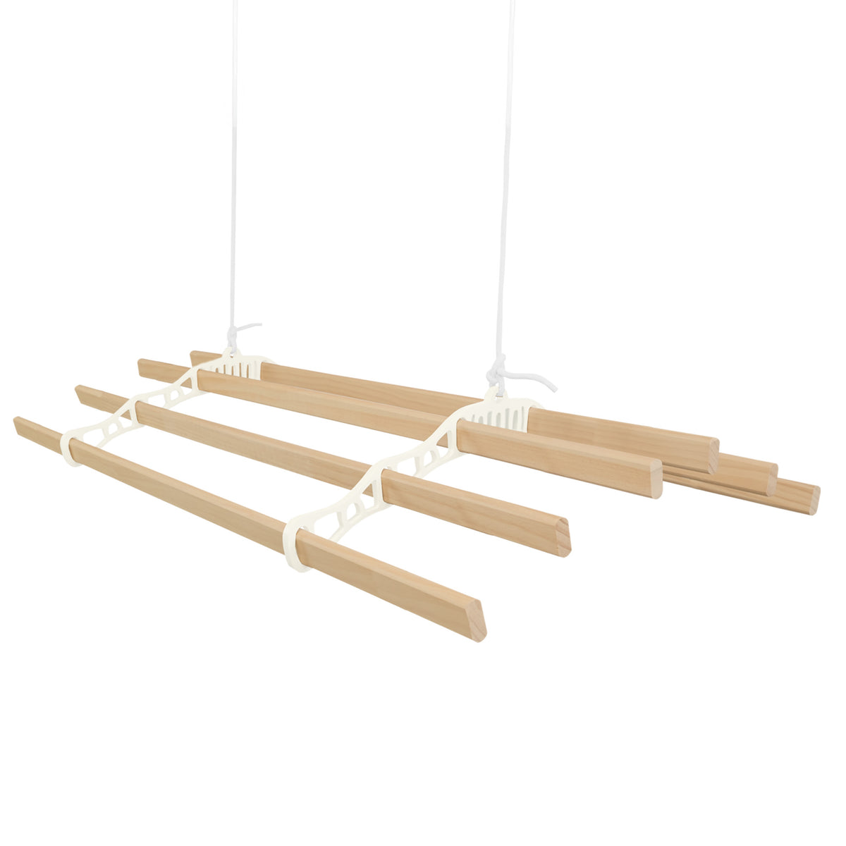 Elfenbeinfarbener 6-Latten-Wäscheständer aus Holz mit Deckenrollen, ideal zum Wäschetrocknen, schlichte, moderne Form und glatte Oberflächen