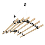 Schwarzfarbener 6-Latten-Wäscheständer mit Deckenrollen, aus Holz und Kunststoff, ideal für platzsparendes Trocknen von Wäsche in Innenräumen