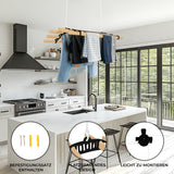 Schwarzfarbener 6-Latten-Wäscheständer mit Deckenrollen, elegant im modernen Küchenumfeld, ideal zum platzsparenden Trocknen von Wäsche