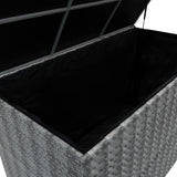 Grau geflochtene Rattan Kissenbox mit schwarzem Innenfutter, rechteckig, ideal zur Aufbewahrung von Kissen und Gartenaccessoires