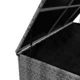 Graue Rattan Kissenbox mit abnehmbarem Deckel, innen mit schwarzem, weichem Stoff ausgekleidet, ideal für die Aufbewahrung von Kissen und Decken