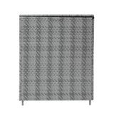 Graue Rattan Kissenbox mit strukturiertem Gewebe, rechteckiger Form und stabilen Metallfüßen, ideal zur Aufbewahrung von Polstern und Gartenaccessoires