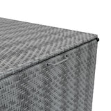 Grau geflochtene Rattan Kissenbox mit glatter Oberfläche, stabiler Struktur und praktischem Griff, ideal für die Aufbewahrung im Freien