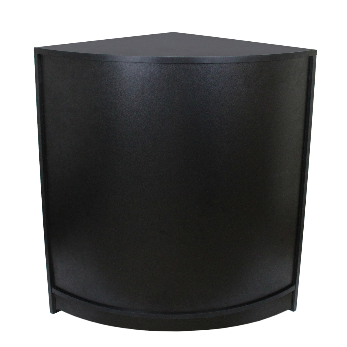 Eckiger Ladentresen in elegantem Schwarz, mit glatter Oberfläche und abgerundeten Kanten, ideal für Verkaufsräume und Empfangsbereiche
