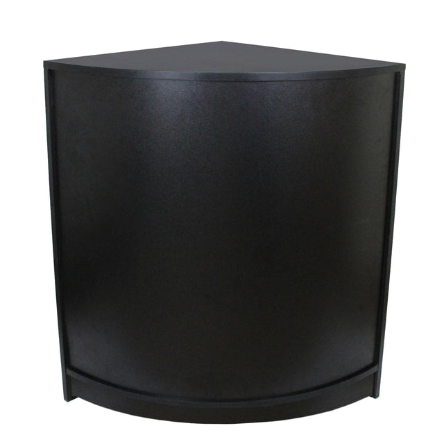 Eckiger Ladentresen in elegantem Schwarz, mit glatter Oberfläche und abgerundeten Kanten, ideal für Verkaufsräume und Empfangsbereiche
