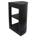 Eckiger Ladentresen in elegantem Schwarz, mit glatter Oberfläche, zwei offenen Regalen und abgerundeten Kanten für modernes Design und Funktionalität