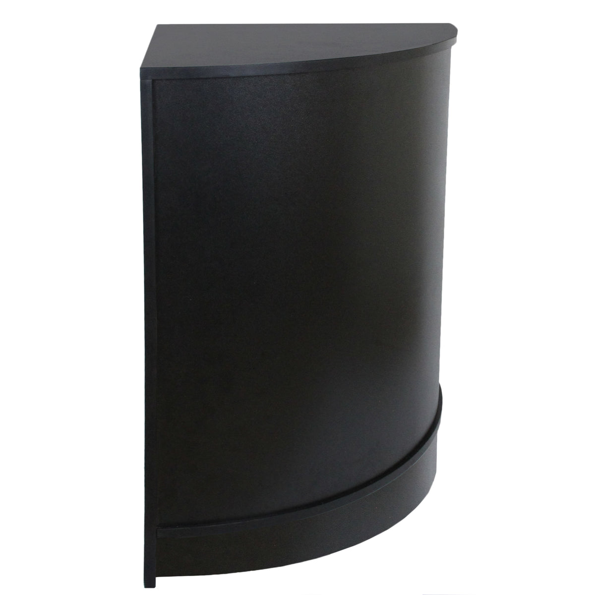 Eckiger Ladentresen in elegantem Schwarz, mit glatter Oberfläche und abgerundeter Vorderkante, ideal für Verkaufsräume und Empfangsbereiche
