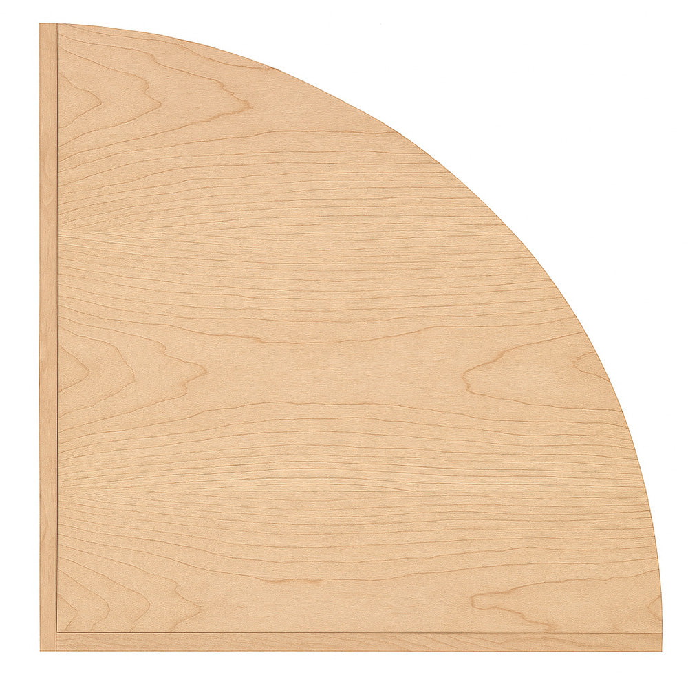 Eckiger Ladentresen aus hellem Ahornholz mit glatter Oberfläche, abgerundeter Ecke und feiner Holzmaserung, ideal für Verkaufsräume