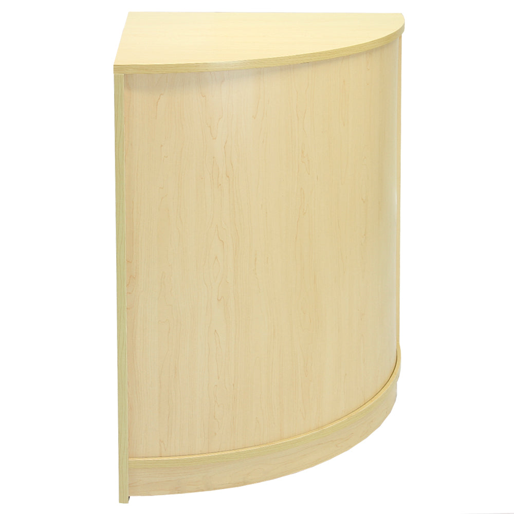 Eckiger Ladentresen aus hellem Ahornholz mit glatter Oberfläche, abgerundeten Kanten und modernem Design, ideal für Verkaufsräume