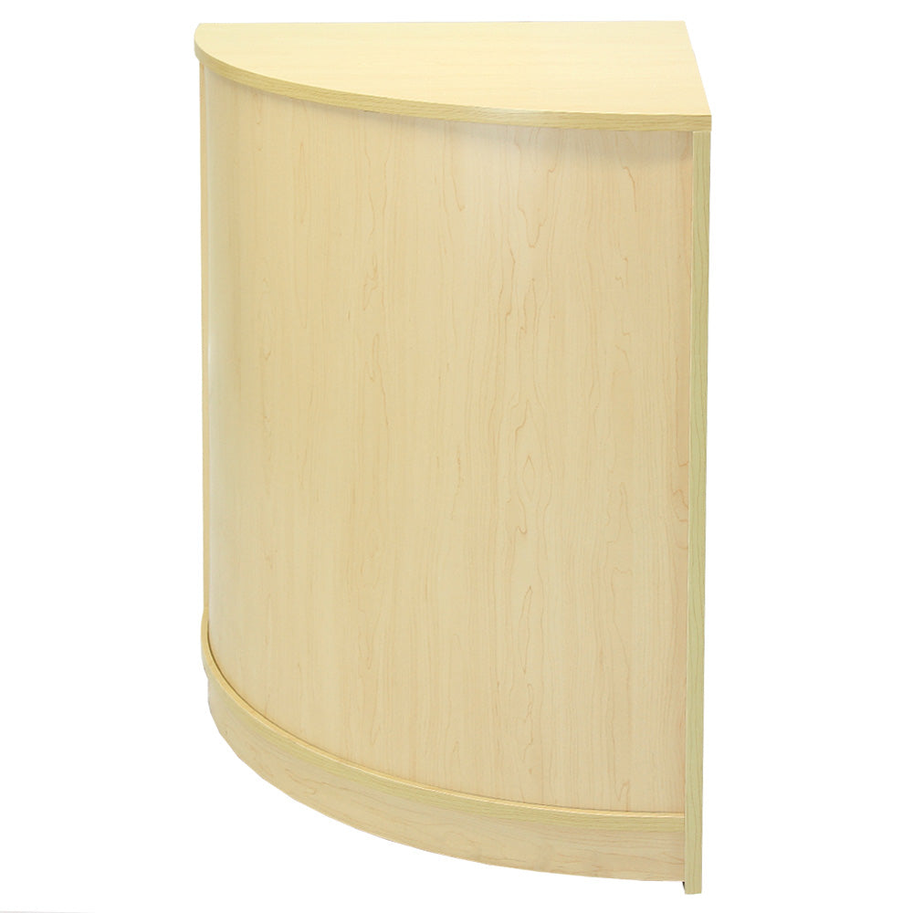 Eckiger Ladentresen aus hellem Ahornholz mit glatter Oberfläche, abgerundeten Kanten und modernem Design, ideal für Verkaufsräume und Empfangsbereiche