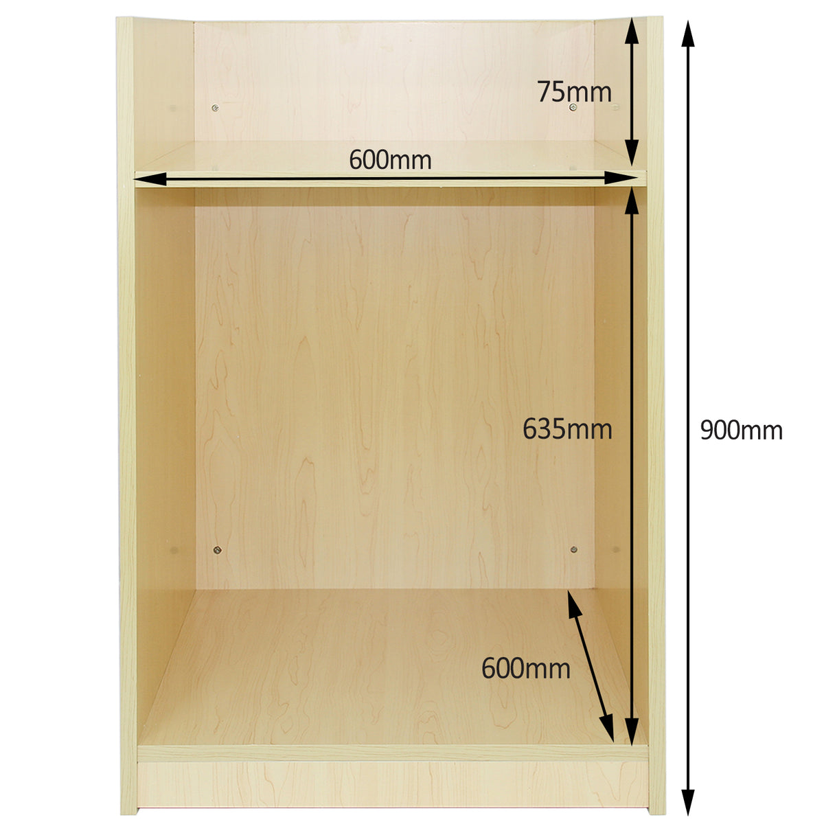Ladentresen Kassentisch TB60 aus hellem Ahornholz, mit zwei Regalen, klaren Linien und glatter Oberfläche, ideal für Verkaufsräume und Kassenbereiche