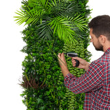 Künstliche Wandfliese in 50 cm x 150 cm, grüne Pflanzenstruktur mit verschiedenen Blättern und einer lebendigen, natürlichen Optik