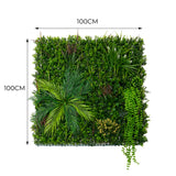 Künstliche Wandfliese in lebendigen Grüntönen, 100 cm x 100 cm, mit verschiedenen Pflanzenarten, die eine natürliche, texturierte Optik bieten
